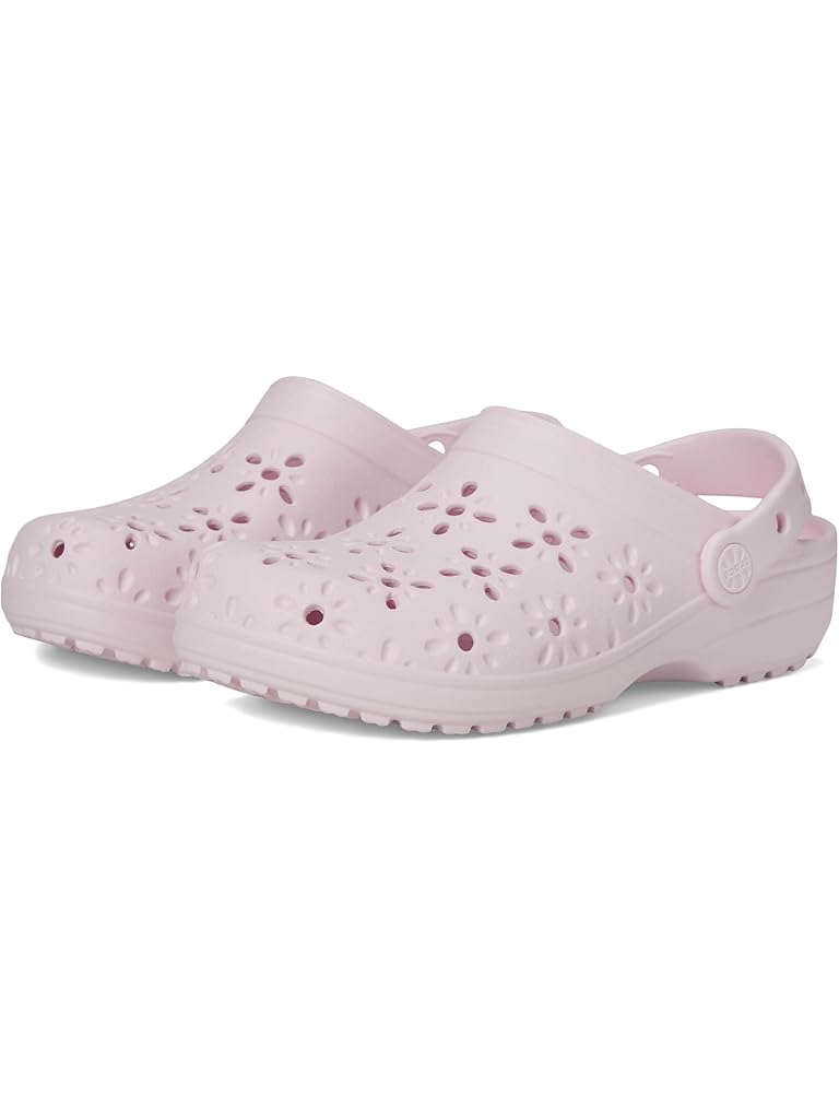 Khaki Crocs Kids Classic Clogs with Floral Cut Out Design (Little Kid/Big Kid)