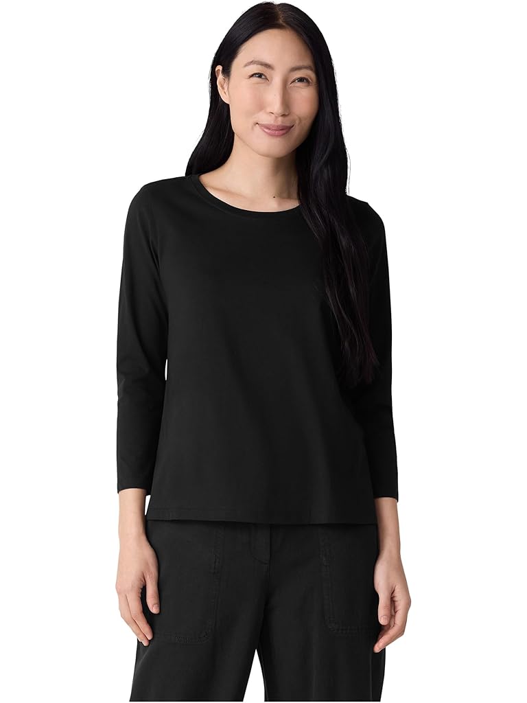 Black Eileen Fisher Organic Pima Cotton Jersey Round Neck Tee