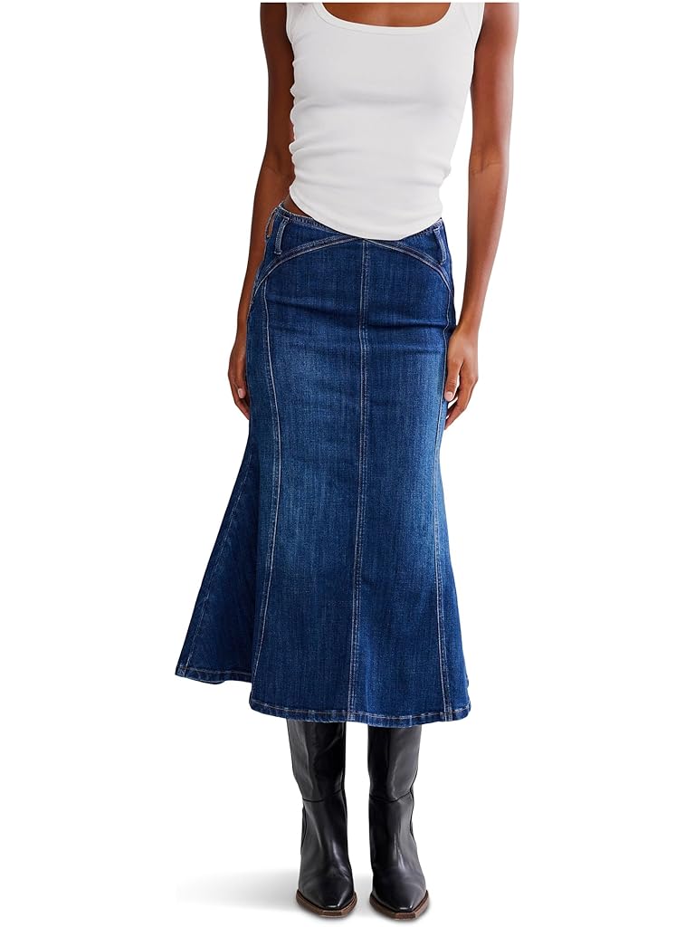 Blue Free People Zia Denim Skirt