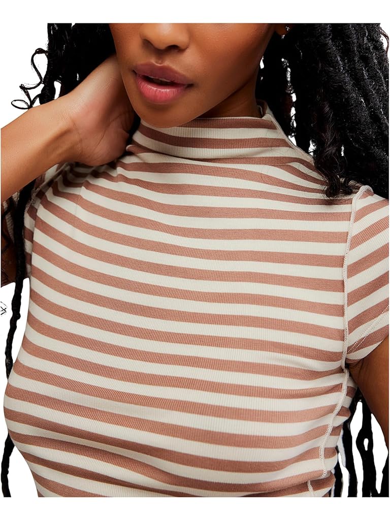 Brown Free People We The Free Lola Striped Tee