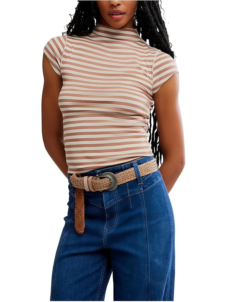 Brown Free People We The Free Lola Striped Tee